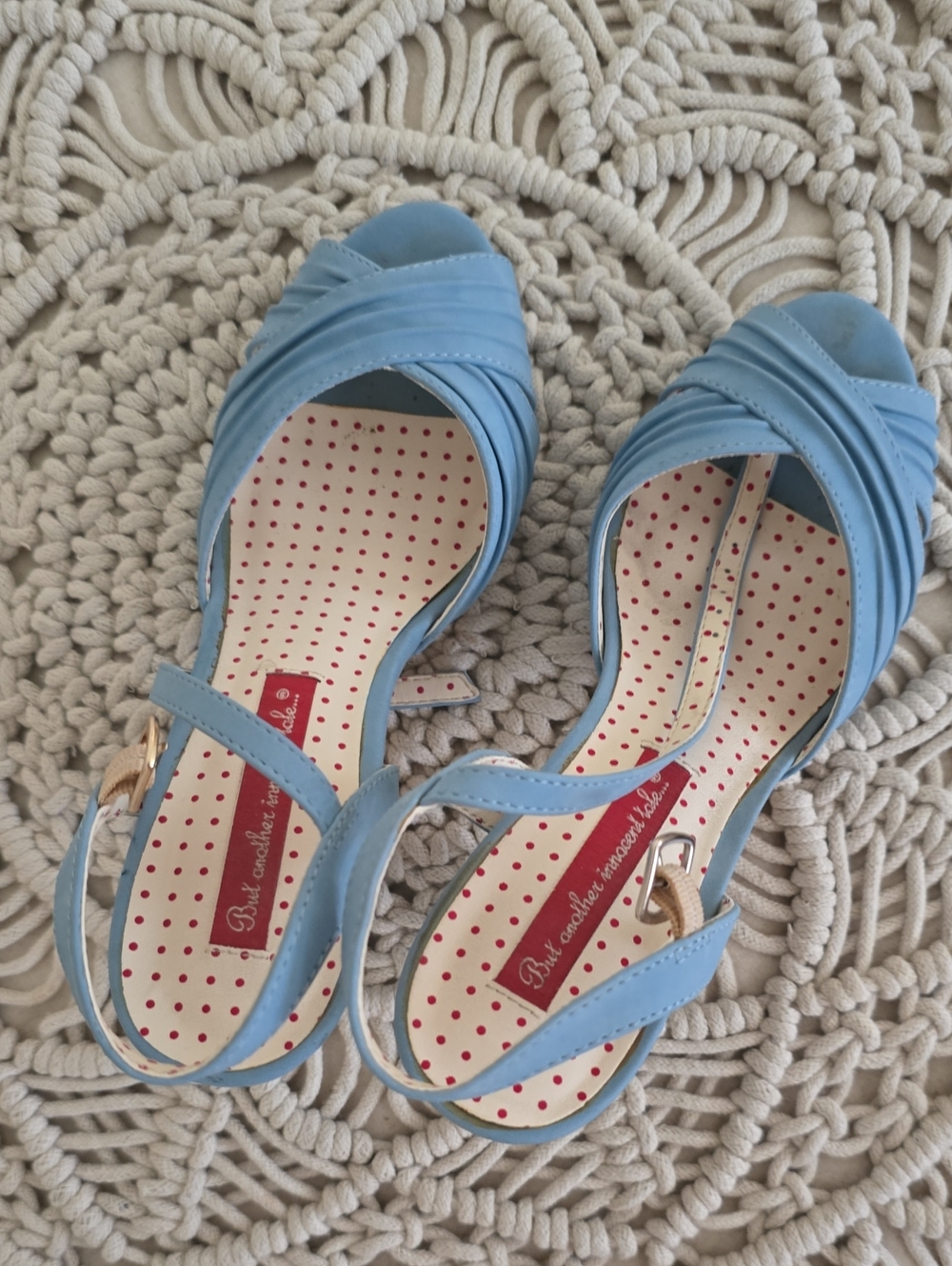 Light Blue Women's Slingback Sandals with Polka Dot Insole